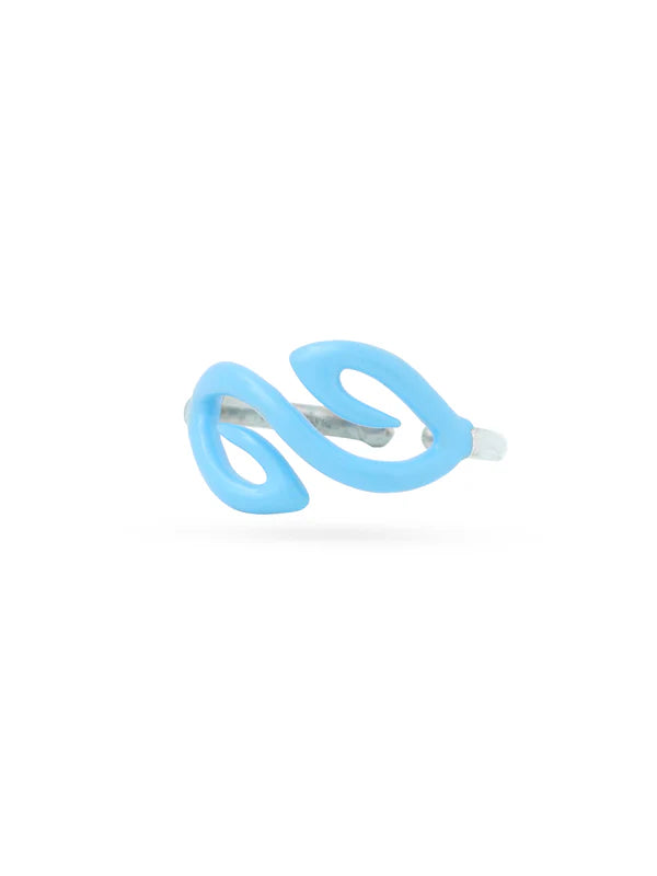 Blue Enamel Leaf Doodle Ring