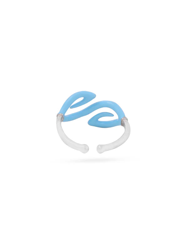 Blue Enamel Leaf Doodle Ring
