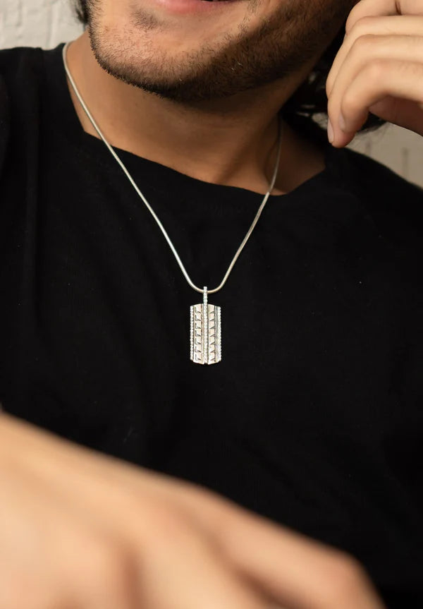 Modern Geometric Silver Pendant For Men