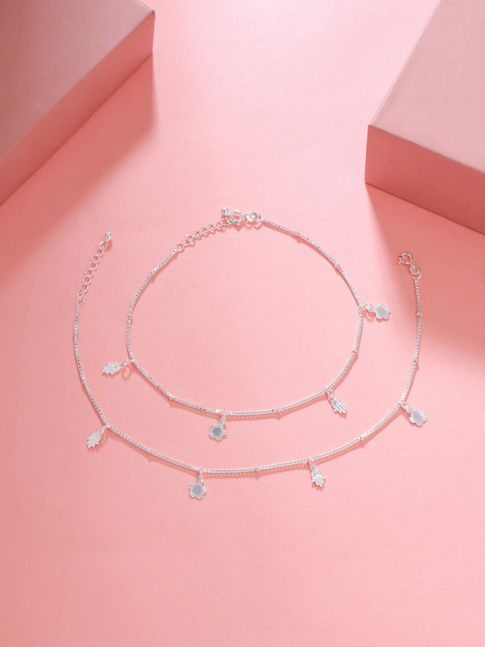 Floral and Humsa Charm Anklet