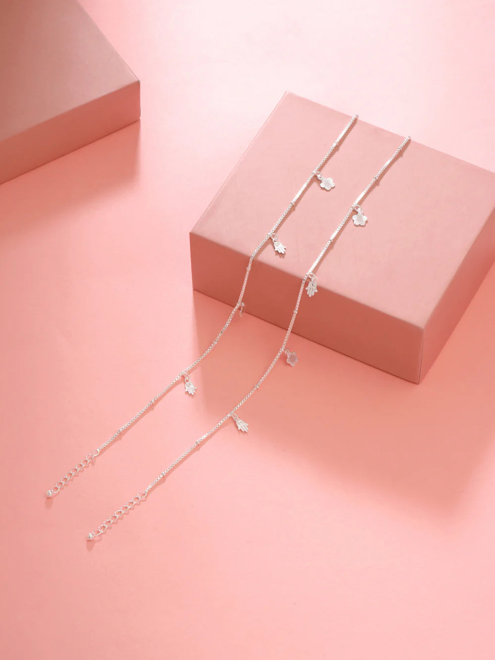 Floral and Humsa Charm Anklet