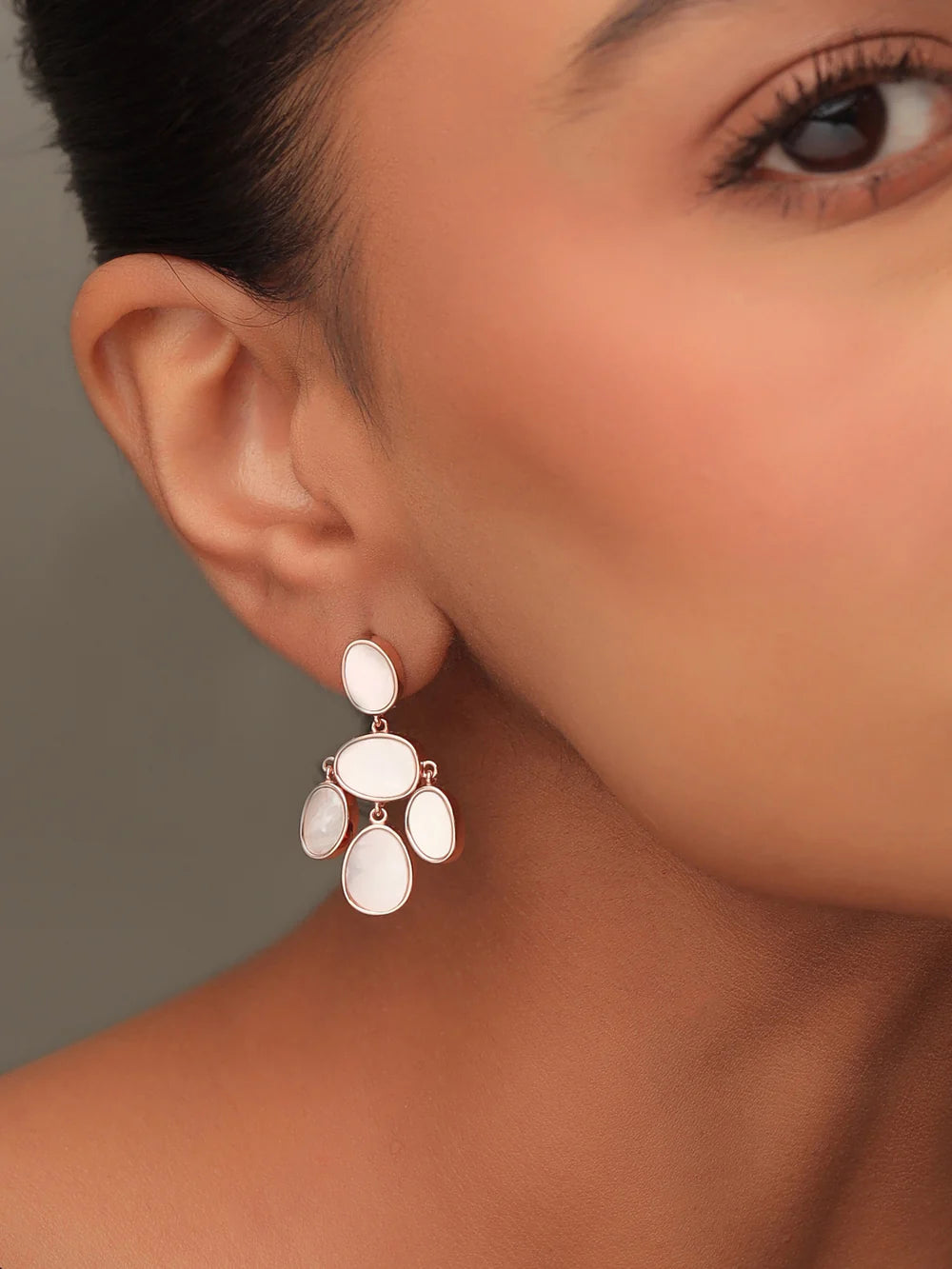 Syra Rose Gold Mother of Pearl Oval Disc Earrings in 925 Sterling Silver For Women