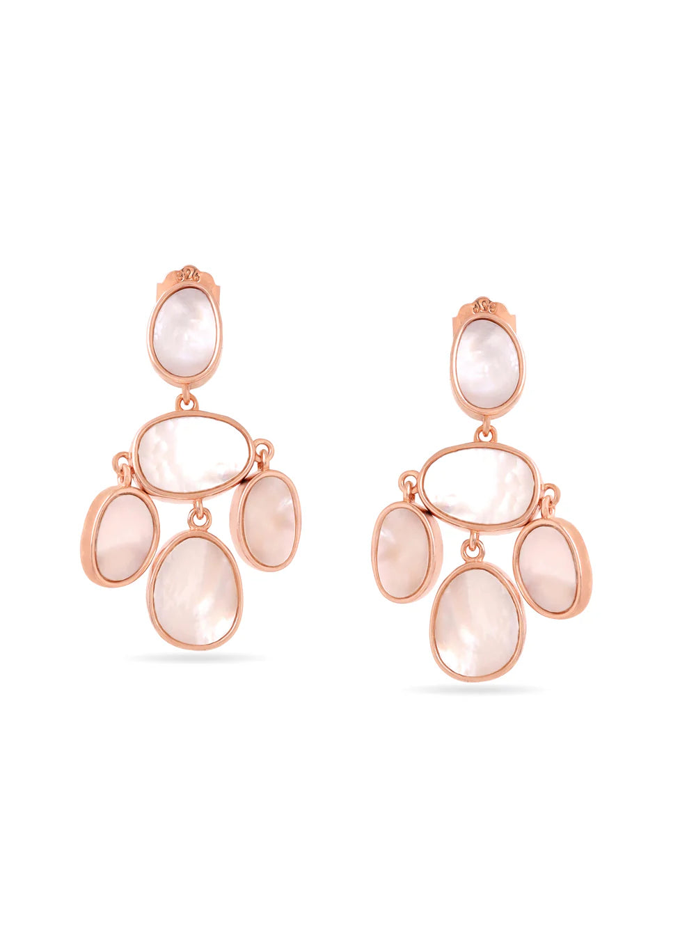 Syra Rose Gold Mother of Pearl Oval Disc Earrings in 925 Sterling Silver For Women