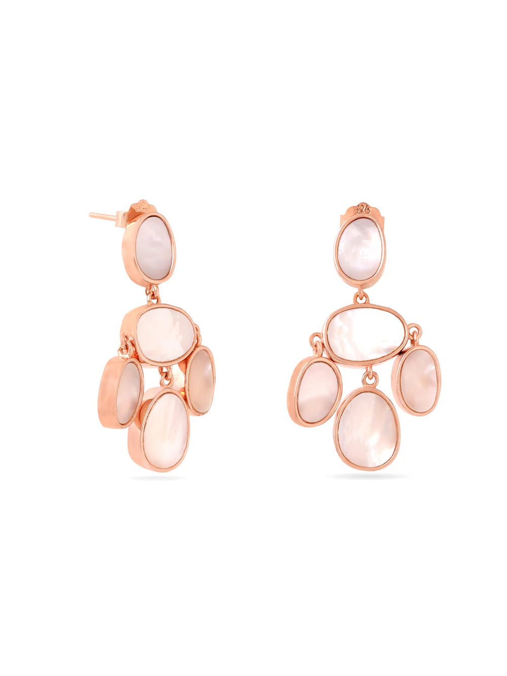 Syra Rose Gold Mother of Pearl Oval Disc Earrings in 925 Sterling Silver For Women