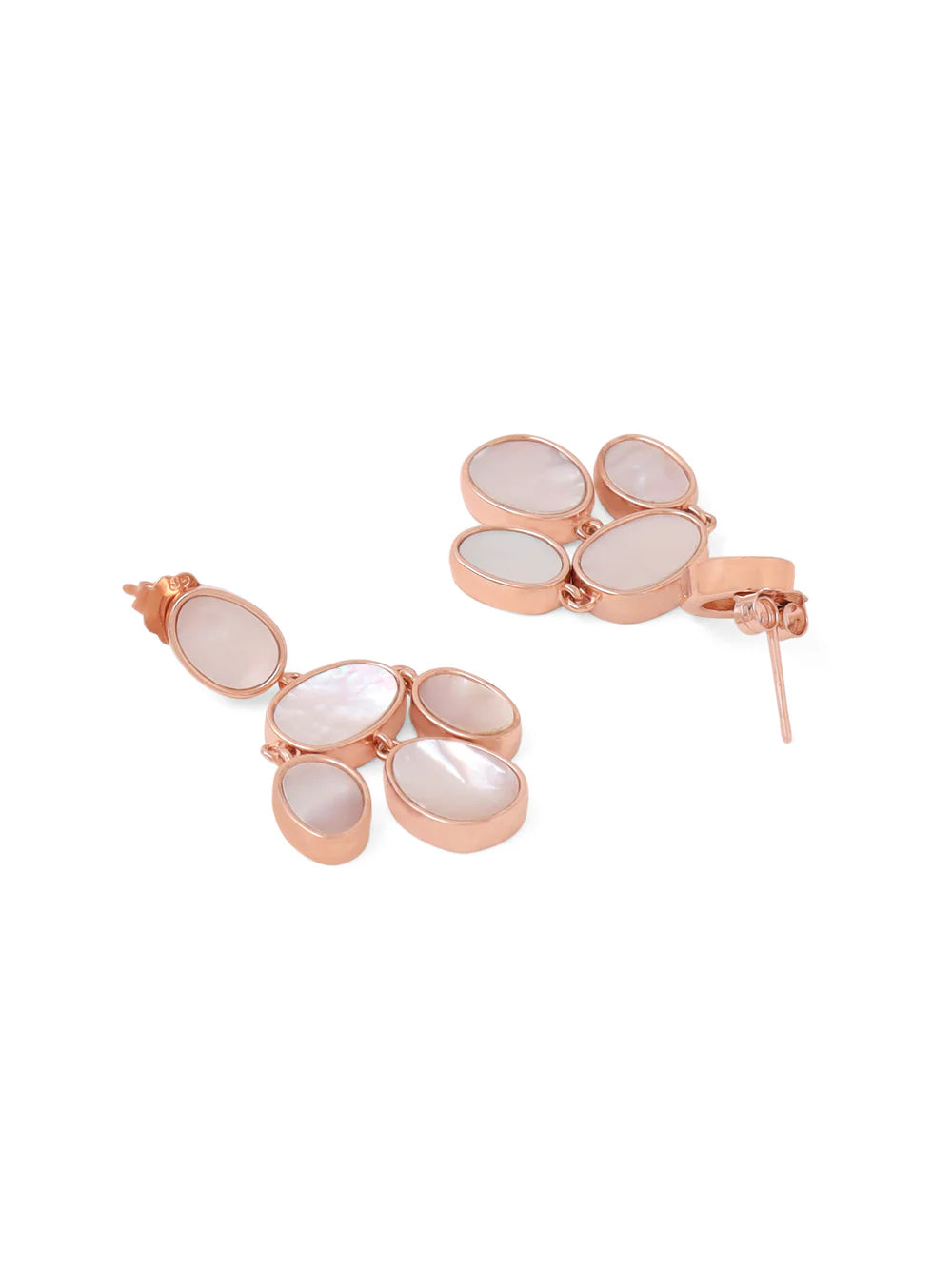 Syra Rose Gold Mother of Pearl Oval Disc Earrings in 925 Sterling Silver For Women
