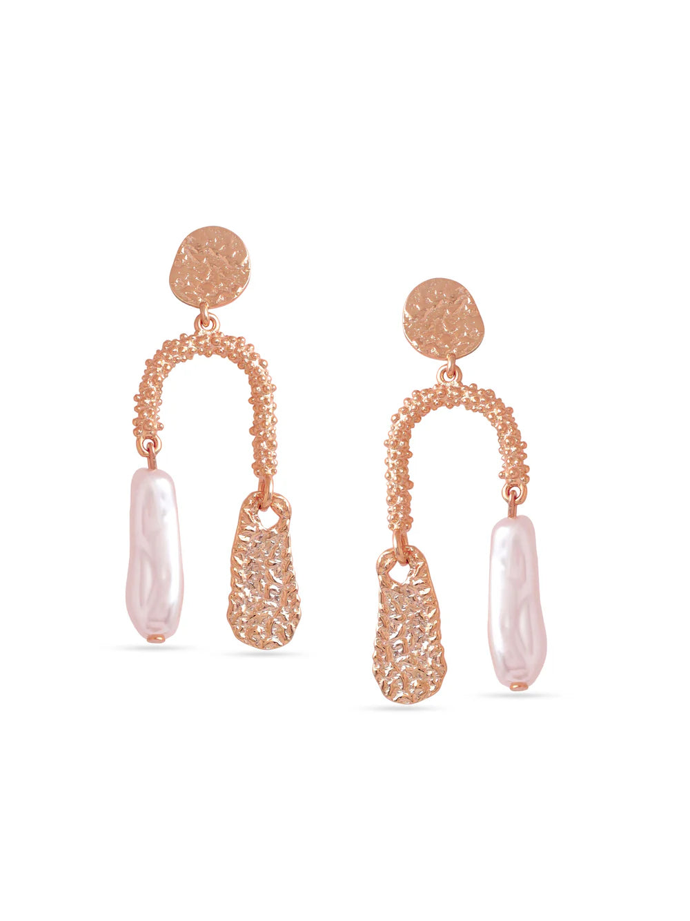 Syra Rose Gold Textured Metal and Pearl Earrings 925 Sterling Silver For Women