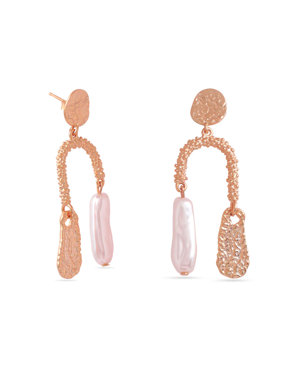 Syra Rose Gold Textured Metal and Pearl Earrings 925 Sterling Silver For Women