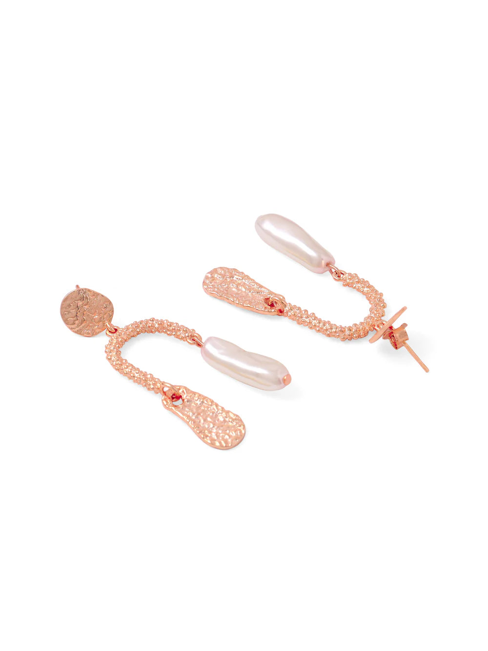 Syra Rose Gold Textured Metal and Pearl Earrings 925 Sterling Silver For Women