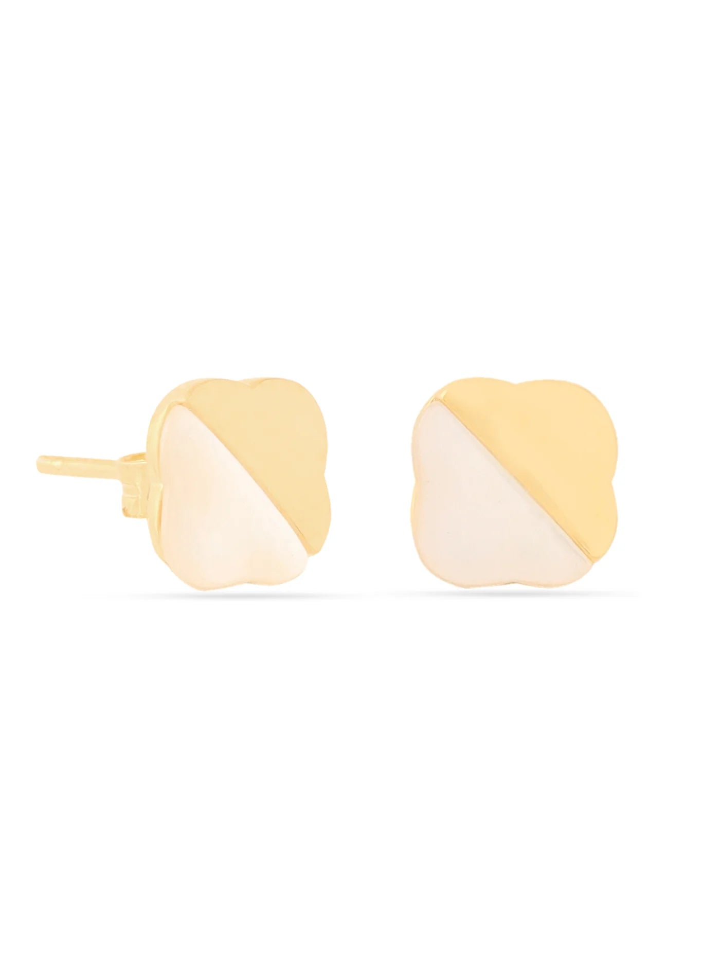 SYRA LUCKY CLOVER 24K GOLD MOTHER OF PEARL STUD EARRINGS FOR WOMEN