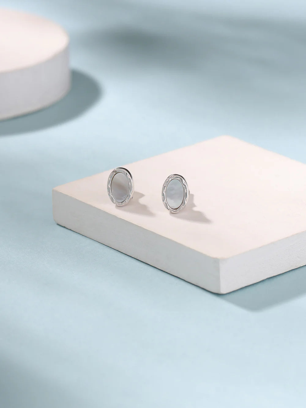 Textured Oval Mother Of Pearl Earrings