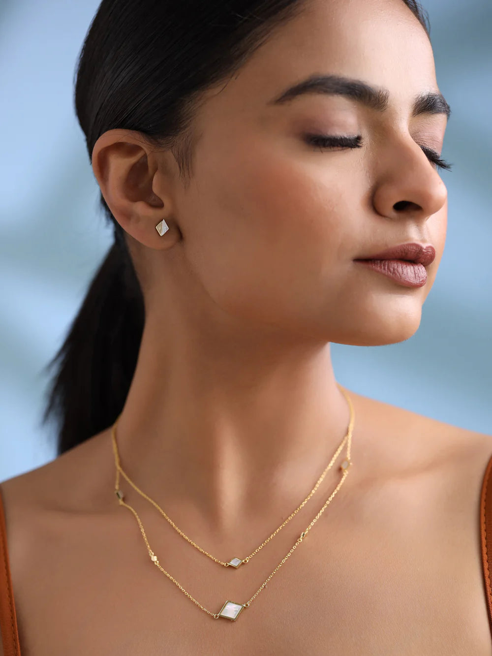 Diamond Shaped Mother of Pearl Necklace Set