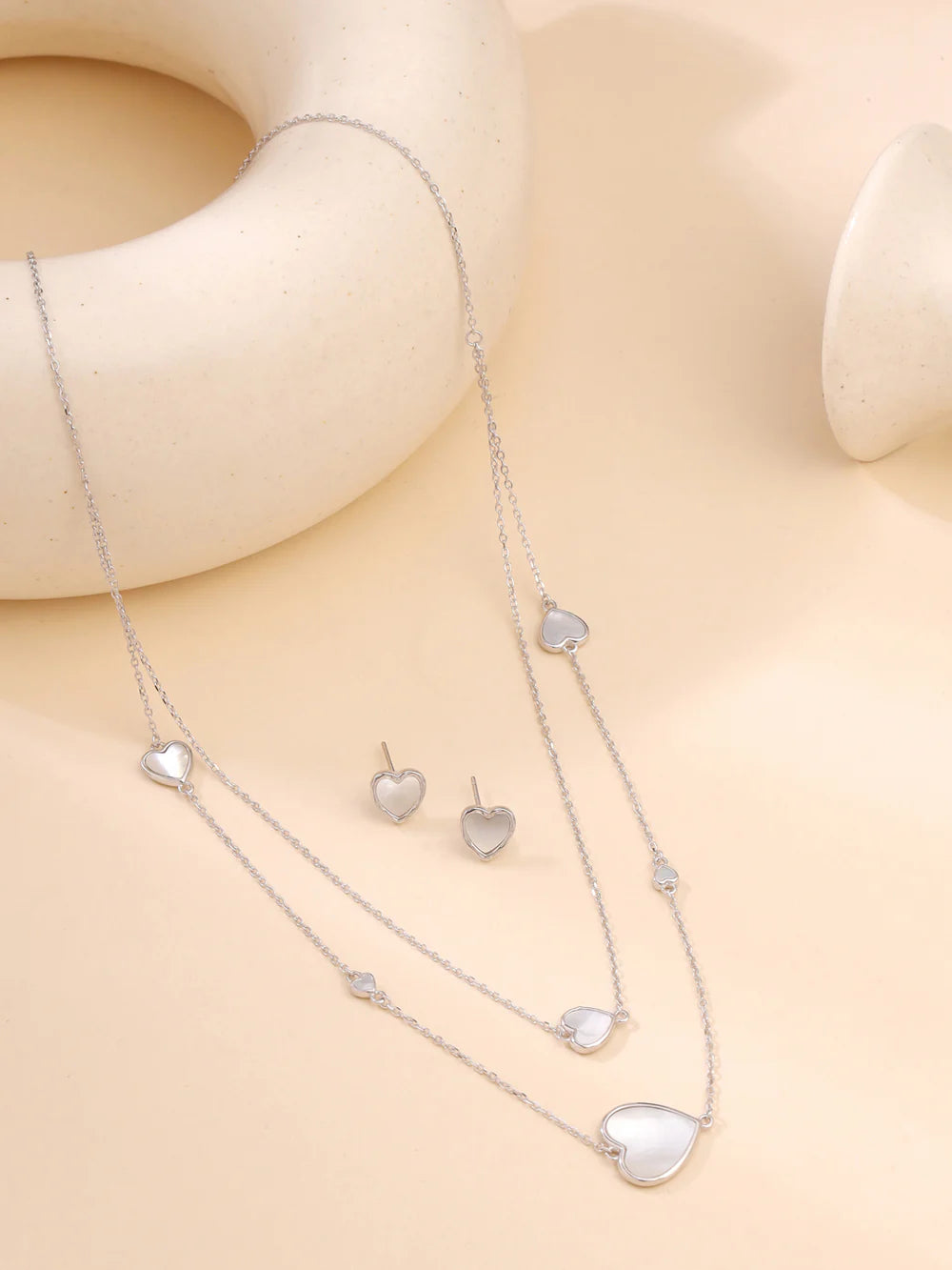 Heart Mother of Pearl Necklace Set