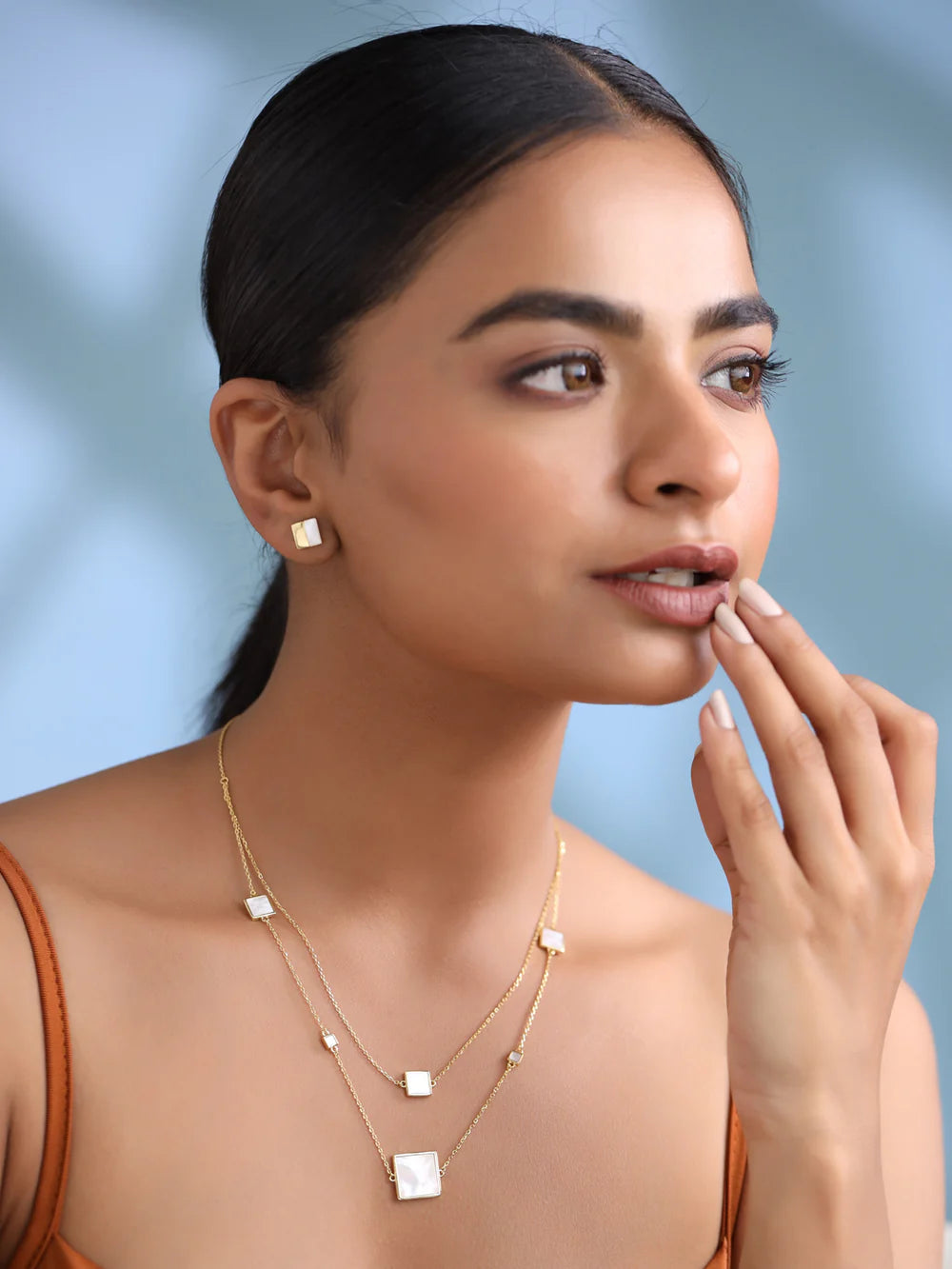 Square Mother of Pearl Necklace Set