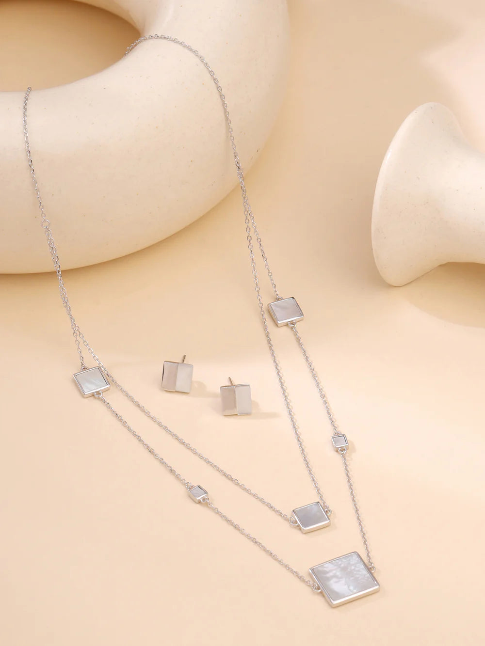 Square Mother of Pearl Necklace Set