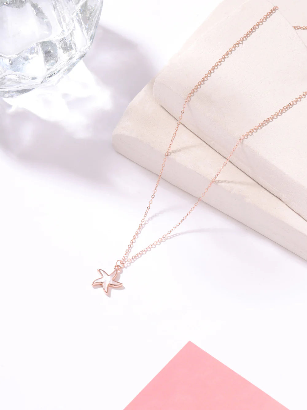 Pink Enamel Star Mother of Pearl Pendant