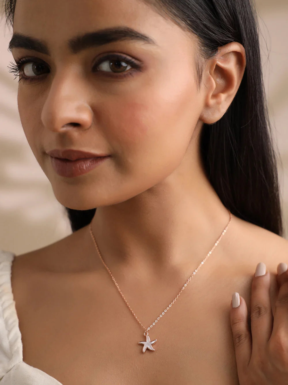 Pink Enamel Star Mother of Pearl Pendant