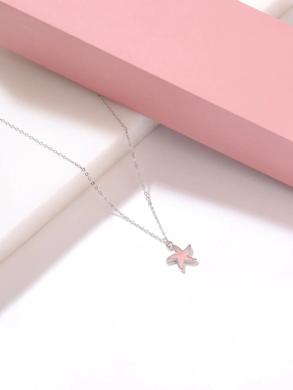Pink Enamel Star Mother of Pearl Pendant