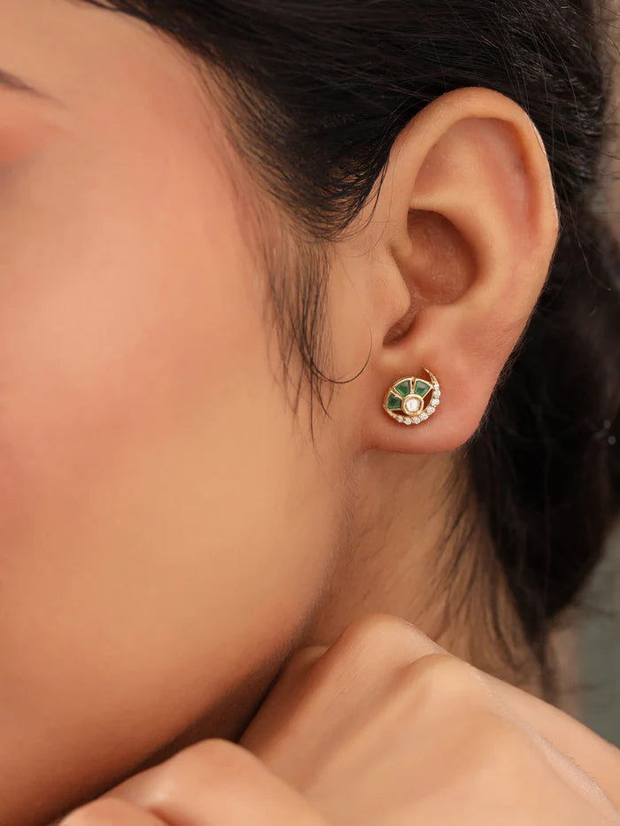 925 Sterling Silver Polki Moissanite Stud Earrings For Women