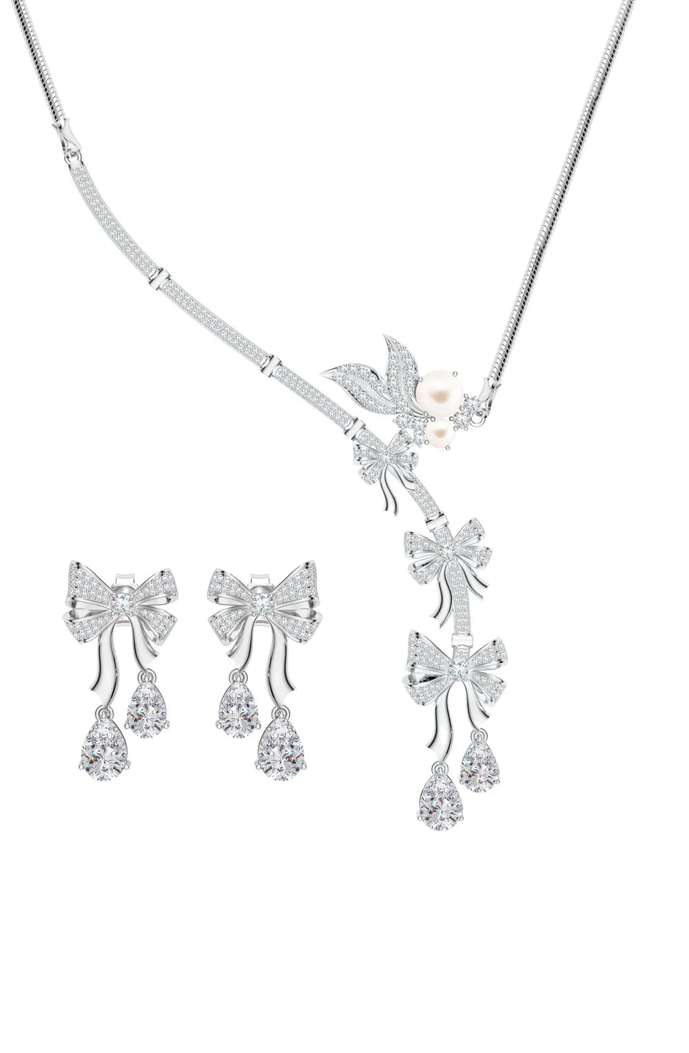 Petals of Ribbon: 925 Sterling Silver Moissanite Necklace Set For Women