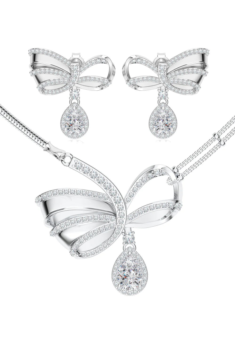 Ethereal Ribbon of Dreams 925 Sterling Silver Moissanite Necklace Set For Women