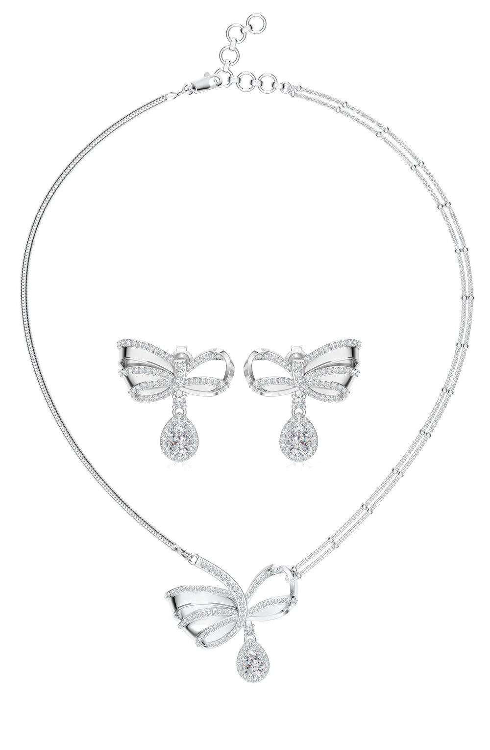 Ethereal Ribbon of Dreams 925 Sterling Silver Moissanite Necklace Set For Women