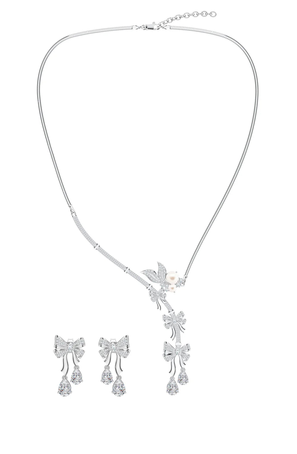 Petals of Ribbon: 925 Sterling Silver Moissanite Necklace Set For Women
