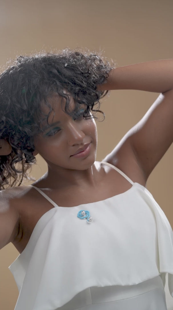 Blue Floral Pearl Drop Brooch