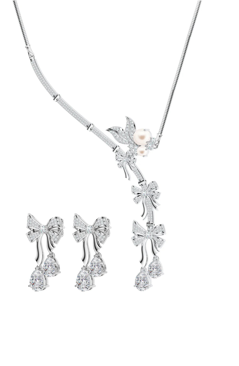 Petals of Ribbon: 925 Sterling Silver Moissanite Necklace Set For Women