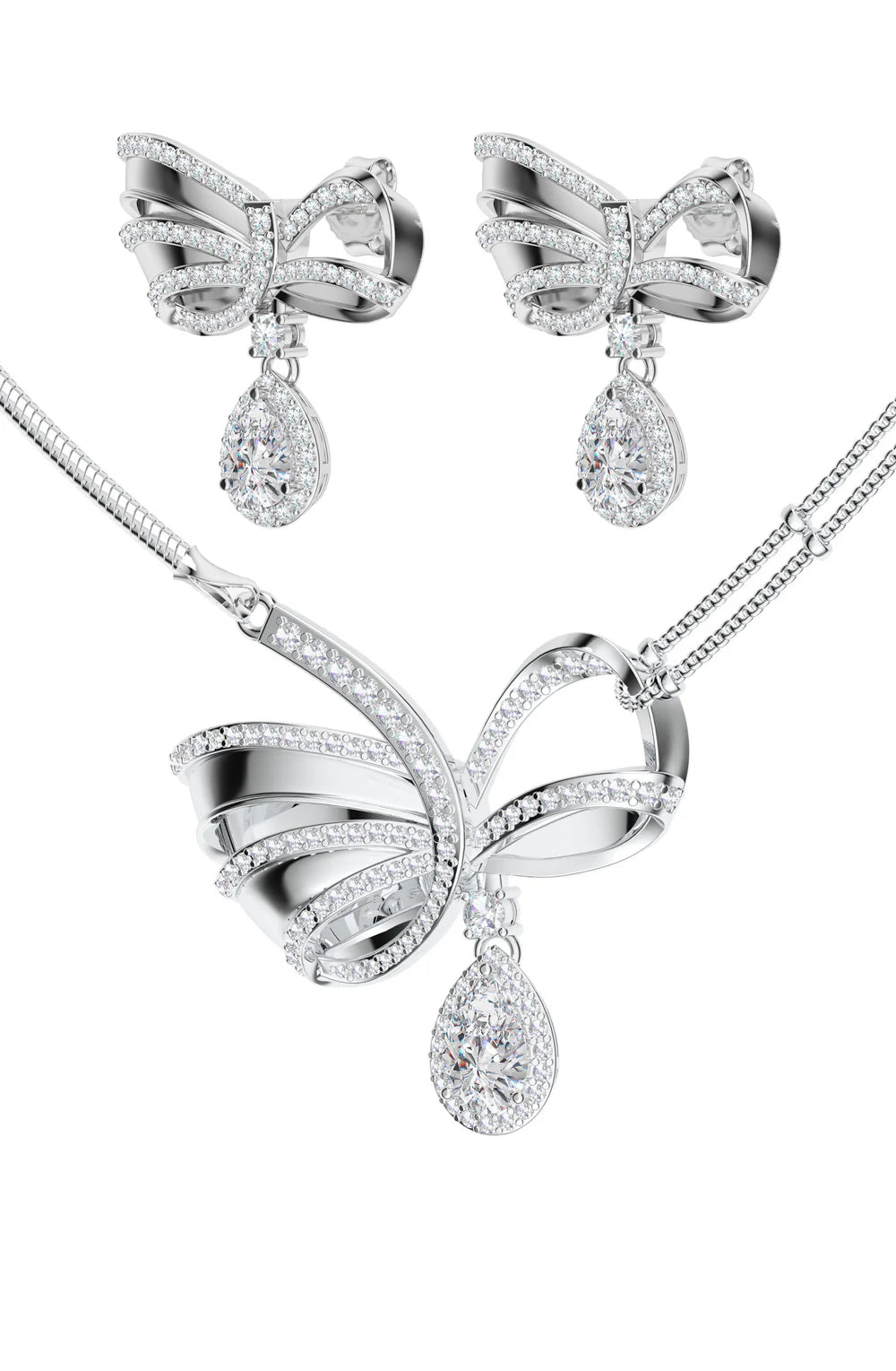 Ethereal Ribbon of Dreams 925 Sterling Silver Moissanite Necklace Set For Women